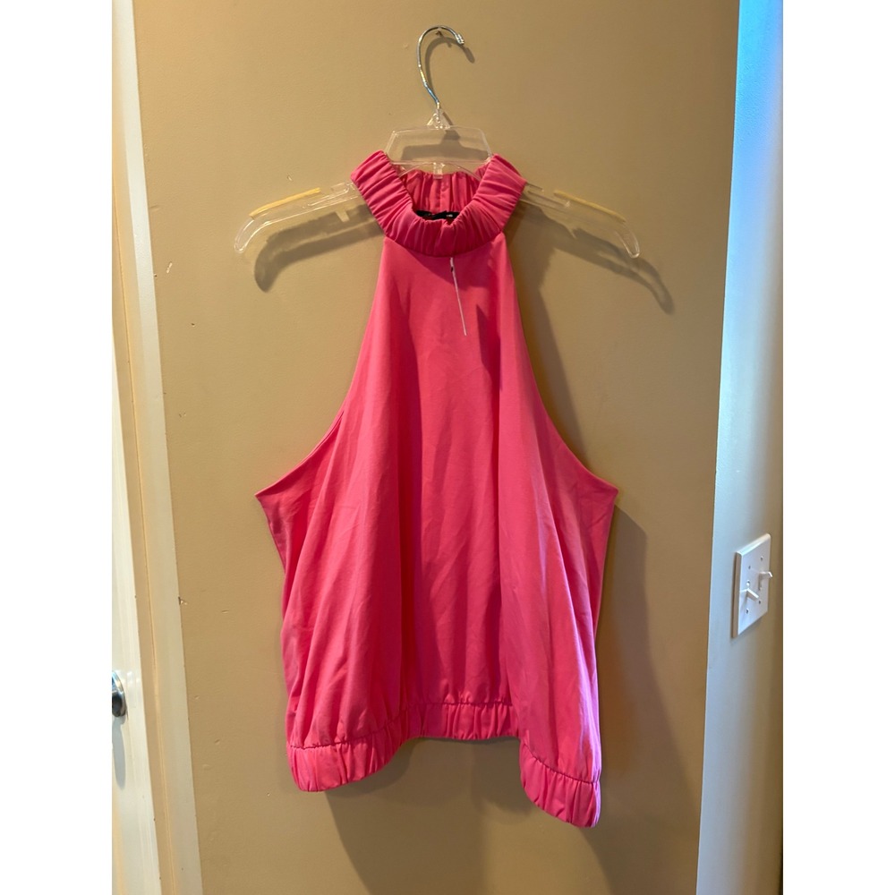 New Express Hot Pink Sleeveless Halter Top Elastic Waist Size XL Casual Cute - Picture 2 of 10